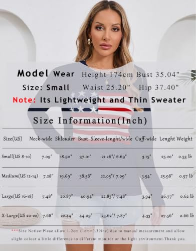 Image of Women's Lightweight Thin Knit Sweater USA American Flag Pullover Sweaters