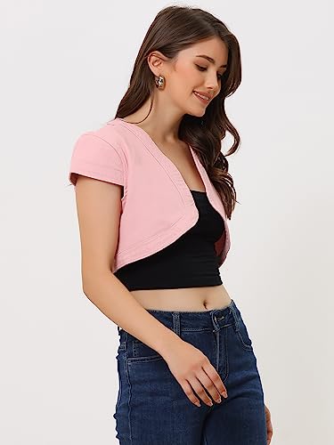 Image of Allegra K Women's Denim Jacket Cap Sleeve Cropped Open Front Shrugs Casual Summer Jean Jackets