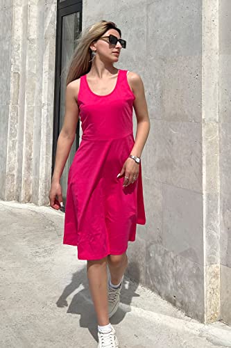 Image of STYLEWORD Women's 2026 Summer Dress Casual Sleeveless Scoop Neck A-Line Tank Midi Sundress