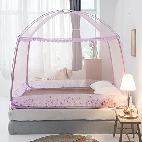 HOBEKRK Moskitonetz Kinder Bett Doppelbett Reisebett Faltbar DREI Türen Schüler Kuppel Kostenlose Installation,Pink,190X150X160CM Cover