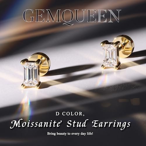 Moissanite Earrings Studs Flat Back Earrings Hypoallergenic - 14K Gold Plated Sterling Silver Earring for Women Men Small Dainty Cartilage Helix Piercing Jewelry D Color VVS12