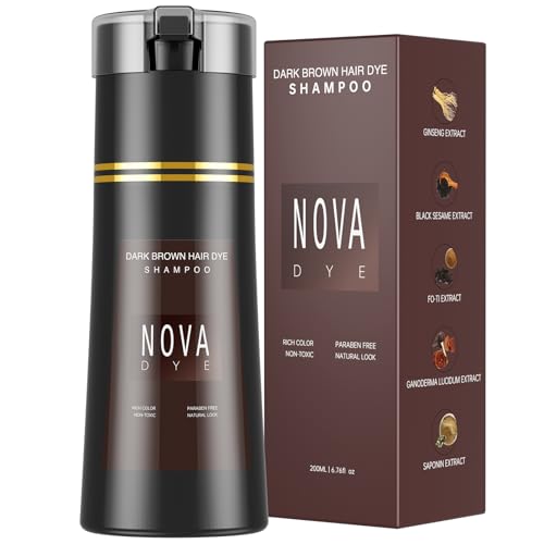 NOVA DYE Hair Dye Shampoo 3 in 1, Natural Dye Shampoo for Men & Women for Grey Hairs Coverage (Dark Brown)