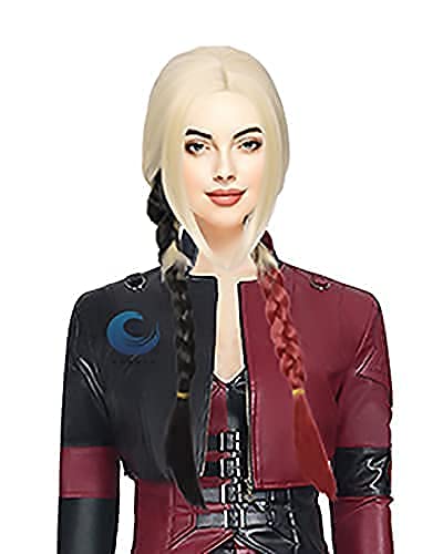 Miniatura 8 de Peluca larga rubia con pelucas trenzadas rojas y negras, coletas de caballo, disfraz de payaso, cosplay, Halloween, mujeres 2021