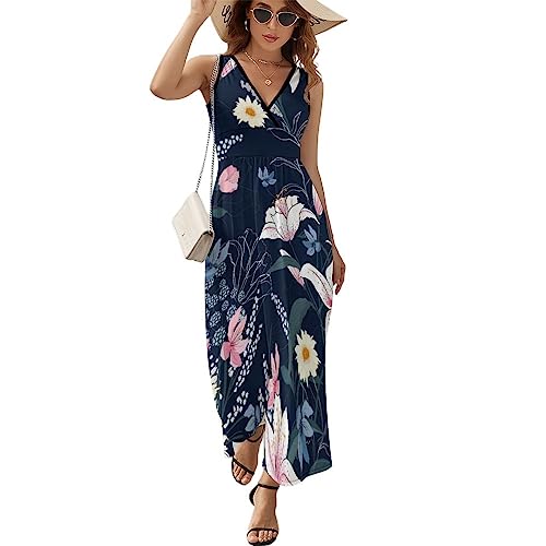 Robe à volants pour femme imprimé fleuri robe d'été sans manches L