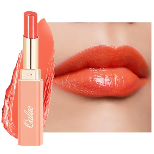 Oulac Moisturizing Orange Red Lipstick for Women, Glass Shine Lip Stick Tinted Lip Balm, Hydrating...