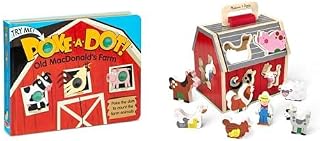Melissa & Doug Farm Learning Bundle: Poke-a-Dot Old MacDonald's Interactive Board Book (Ages 3+) & Take-Along 11-Pc Wooden Toy Barn Playset with Farm Animals (Ages 2+)