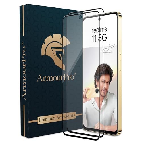 Image of ArmourPro Military Grade Gorilla Tempered Glass Compatible For Realme 13, 12X, 12, Realme 11X and 11 (6.8 Inch) With Easy Installation Kit for Smartphone| Edge To Edge Coverage | Black, Pack of 2