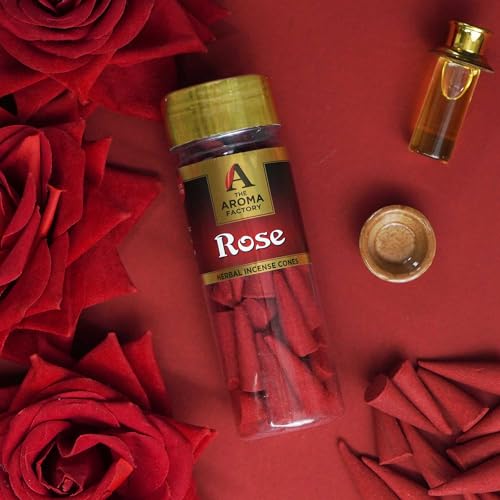 Image of The Aroma Factory Incense Dhoop Cone for Pooja, Rose (100% Herbal & 0% Charcoal) 2 Bottles x 30 Cones