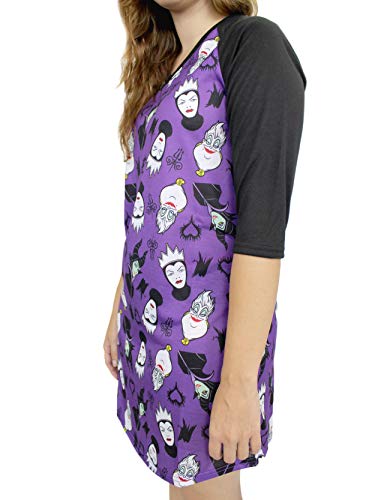 Disney Villains Women's 3/4 Sleeve Dorm Nightgown Pajamas (Medium, Black/Purple) #TOP3