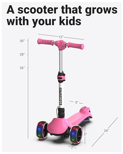 ELECOSMOS Safe Electric Scooter for Kids 4+, Balance for Beginner, Thumb Throttle, Flash Deck, Extra Wide Light Up Big Wheels, Adjustable Heights, 5 MPH Safe Speed, UL2272 Certified