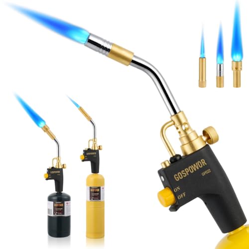 Image of Propane Torch Gun with 3 Nozzles, Propane Torch Head Fuel by Propane, MAPP, Turbo Gas Torch Kit, Welding Torch,Trigger Start Map Gas Torch Head with Igniter,Propane Torch,Blow Torch(Fuel Not Included)