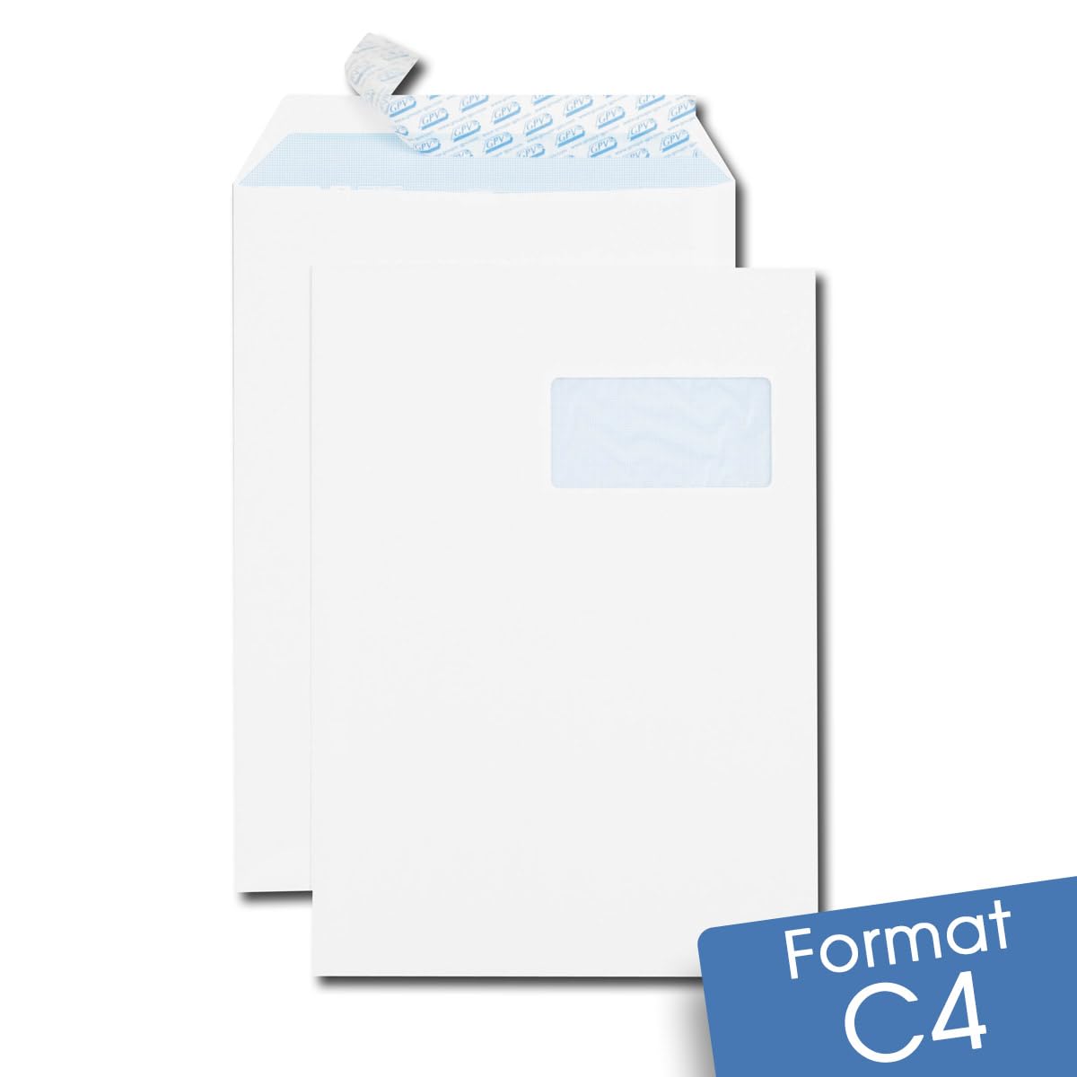 Lot de 1000 Enveloppes blanches C4 format 22,9x32,4 cm auto-adhésives avec FENÊTRE