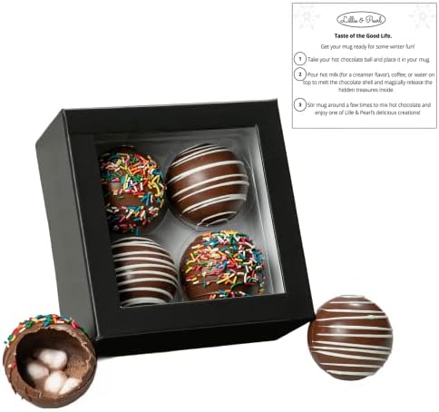 Lillie & Pearl Valentines Day Hot Chocolate Bombs Gift Set of 4 Chocolate Hot Cocoa Bombs With Marshmallows, Belgian Gourmet Hot Chocolate Bombs, Valentines Day Gifts For Her, Hot Chocolate Gift