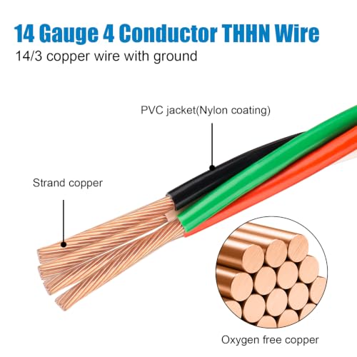 Image of THHN Wire 14 Gauge 4 Conductors Copper Wire Black Red White Green, 200FT
