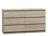 Laminatplatte Kommode mit 6 Schubladen Malwa M6 140, Anrichte, Diele, Flur, Highboard, Mehrzweckschrank, Sideboard, Wohnzimmer, Esszimmer (Sonoma)