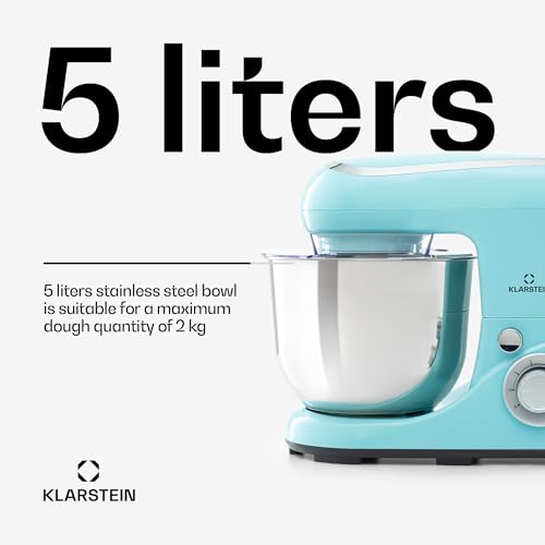 Klarstein Stand Mixer, 5L Food Mixer for Baking with Bowl, 1300W Cake Mixer w/Beater, Dough Hook, Whisk & Mixing Bowl, 6 Speed Planetary Rotation Kitchen Maker, Electric Mixer for Baking Bread Pastry - Image 5