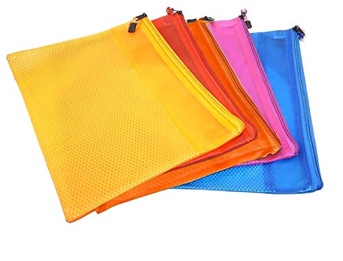 Image of True-Ally A4 Mesh Zipper Pencil Pen Stationary Case Travel Document Holder Bag Cosmetics Vanity Pouch (Colour May Vary, 32cm X 24cm)- Pack of 5 (A4)