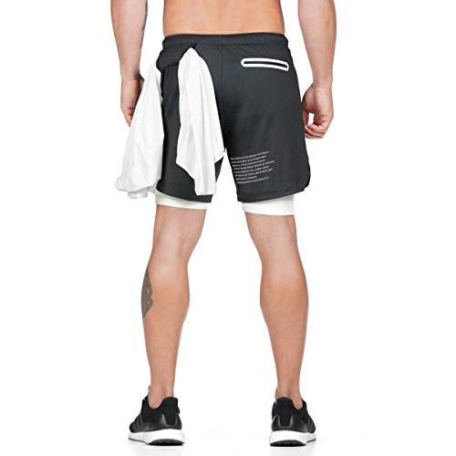 sandbank Men¡¯s 2 in 1 Shorts Workout Running Training Gym 7¡± Lightweight Sport Short Pants with Towel Loop Black
