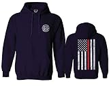 American Flag Thin Red Line Firefighter Support Seal Hoodie (Navy X-Large)