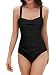 Produktbild SHEKINI Damen Einteilige Blumen Einfarbig Badeanzug Monokini Verstellbarer Oder Nicht Verstellbarer Schultergurt Badeanzüge Falten Bademode Schwimmanzug, A-schwarz, L