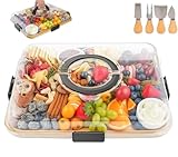 ERNAN Käsebrett mit Deckel für Partys Reisen, Servierplatte mit Fächern Griff für Snacks Fleisch Dessert, Käsebrett aus mit Messer Set, Charcuterie Board Platte Käseplatte (6 Compartments C)