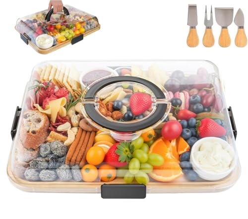 Ernan Set Tabla De Queso De Bambú Y Cuchillos.4 Cuchillos Para Queso.Tabla Charcutería.Ponga De Inauguración De La Casa De Aniversario Navidad.Ideal Para Charcutería Y Tapas. 6 Parts A