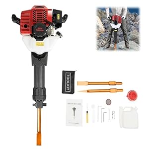 HUOMMGS 52CC 1900W Abbruchhammer Benzin 2 Takt Motor 55J Schlagstärke Benzin Stemmhammer mit Spitzmeißel & Flachmeißel 6500 U/Min Bohrhammer Hochleistungs Betonhammer für Schiefer