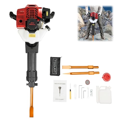 HUOMMGS 52CC 1900W Abbruchhammer Benzin 2 Takt Motor 55J Schlagstärke Benzin Stemmhammer mit Spitzmeißel & Flachmeißel 6500 U/Min Bohrhammer Hochleistungs Betonhammer für Schiefer