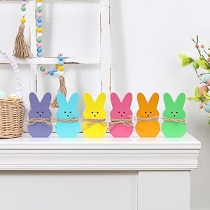 Easter Decorations- 6PCS Wooden Peeps Bunny Sign-Easter Bunny Decor for Spring Home Shelf Mantel Fireplace Table Windowsill Party Decor Easter Decorations 6PCS Wooden Peeps Bunny Sign Easter Bunny Decor for Spring Home Shelf Mantel Fireplace Table Windowsill Party Decor