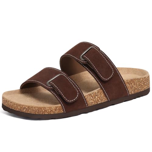 Image of ODOLY Unisex Comfortable Cork Footbed Slide Sandals with Arch Support | Adjustable Buckle, Lightweight Summer Sandals for Travel and Everyday Wear