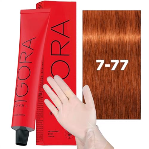 Royal 7-77 Medium Blonde Copper Extra Color Creme + Salonly Medium Pair Gloves (2pc Bundle)