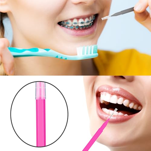 Image of Patelai 100 Pieces Braces Dental Brush for Cleaner Interdental Toothpick Dental Tooth Flossing Head Oral Hygiene Flosser Toothpick Cleaners Tooth Tool(Pink, Grey,Ideal Size)