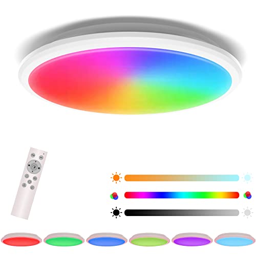 LED Deckenlampe, WANFEI Deckenleuchte Dimmbar mit Fernbedienung, Rund Flach Panel 2700-6500K Lampen, Deckenlampen IP54 Wasserfest für Badezimmer Schlafzimmer Wohnzimmer Kinderzimmer Küchenzimmer Cover