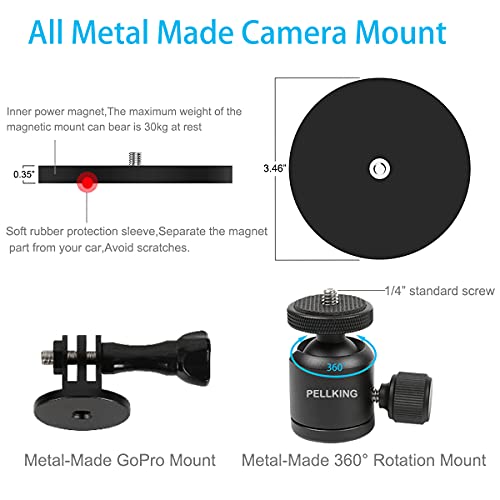 Pellking Magnet Camera Mount For Gopro,Heavy-Duty Metal Car Powerful Magnetic Camera Mount With 360 Degree Rotation Ball Head For Car Body,Compatible With Gopro Hero 9 Black 8/7/6/5,Etc #TOP2