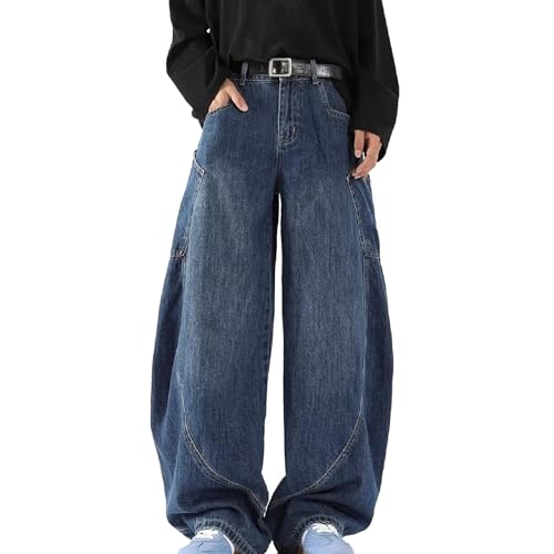 Men's Loose No Waistband Jeans Men Ladies Wide Leg Big Pockets Y2K Vintage Street Hip Hop Jean