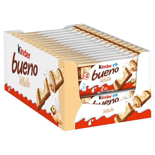 kinder bueno White - Großverbraucherpackung mit 30 Packungen à 2 Einzelriegeln, Waffel-Riegel mit weißer Schokolade, zarter Knusperhülle und cremiger Milch-Haselnuss-Füllung
