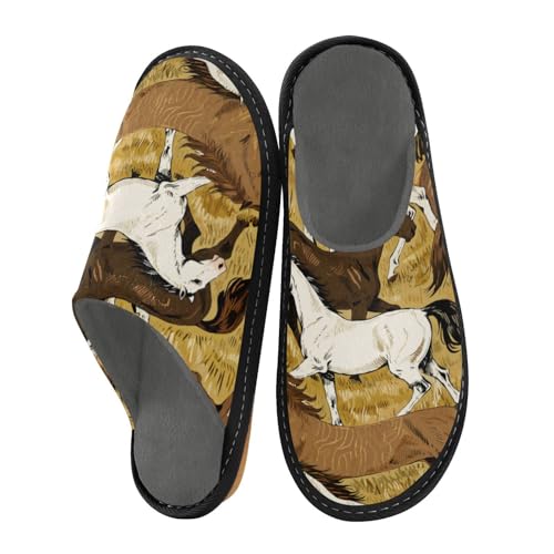 Slippers for Women Horses Running in Field Pattern Soft Fuzzy Women's Slippers Indoor and Outdoor Shoes