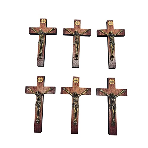 Kit Lembrança Religiosa Crucifixo Parede Madeira E Metal C/6