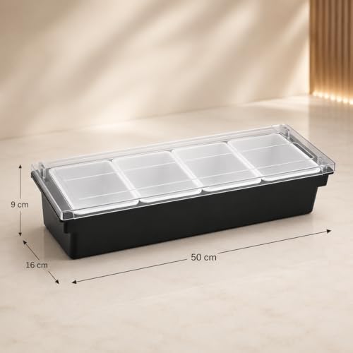 Image of 4-Compartment Condiment Dispenser with Lid | Salad Bar Container for Restaurant, Buffet, Catering & Home Use | Food Prep Station Organizer with Removable Containers