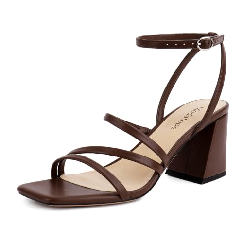 Image of Modatope Women's Heeled Sandals Square Toe Chunky Strappy Heels Prom Shoes | Stable Chunky Heel, Adjustable Ankle Strap, All-Day Comfort Sole, Unique Style For Parties, Proms, Weddings & All Occasions