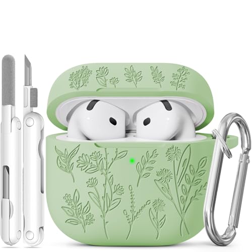 Image of for Airpods 4 Case, Ekoonpft Flower Engraved Cases for Apple AirPods 4th Generation 2024, Soft Silicone Cover for Women Girly with 3-in-1 Cleaner Kit, Keychain, Military Grade Protection