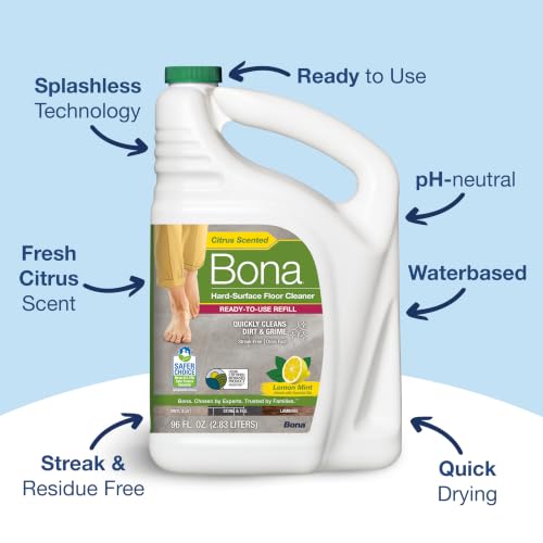 Image of Bona Multi-Surface Floor Cleaner Refill - 96 fl oz - Lemon Mint - Residue-Free Floor Cleaning Solution refill for Spray Mop and Spray Bottles - For Use on Stone, Tile, Laminate, and Vinyl Floors