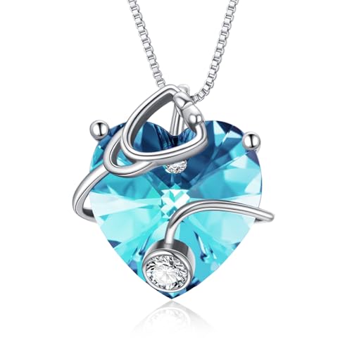 OCJ Nurse Gifts Stethoscope Necklace 925 Sterling Silver Heart Birthstone Jewelry Birthday Graduation Gifts for Nurse, Doctor, Medical Student