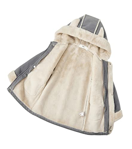 Ummtom Boys Girls Warm Winter Coat Kids Faux Suede Sherpa Fleece Lined Winter Jacket Hooded Outerwear For Toddler (Gray,18-24M) #TOP3