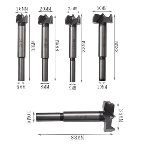 Juego de 5 brocas planas multi-diente 15-35 mm para madera miniatura 2