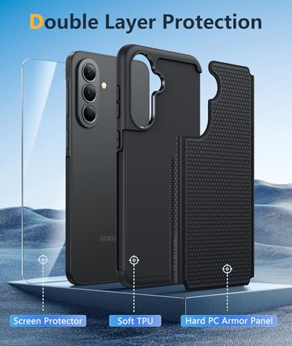 Image of FNTCASE for Galaxy A37-5G Phone Case - Samsung Military Grade Drop Protection Cases, 14ft Drop Tested, Screen Protector Included, Anti-Slip Matte Textured, TPU+PC Dual Layer Shockproof Cover (Black)