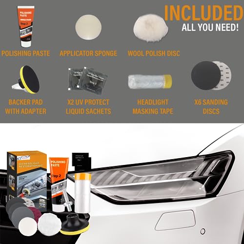 Xtremeauto Headlight Restoration Kit - Car Headlight Restorer Kit, Restore & Repair Yellow Faded Headlights, Car Headlight Restoration Kit Easy To Use With Drill Head, Rubbing Compound Coating