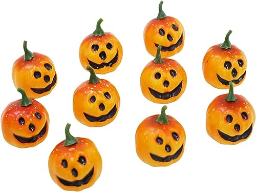 Lindagary 10-Pack Simulation Pumpkins Ornament Lifelike Pumpkin Statue Foam Pumpkin Harvest Pumpkins for Halloween Thanksgiving Autumn Home Decoration - Orange