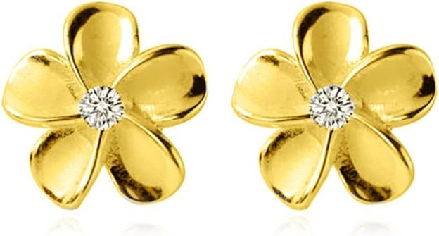 Reffeer Solid 925 Sterling Silver Plumeria Flower Stud Earrings for Women Teen Girls Crystal Flower Stud Earrings - Image 9
