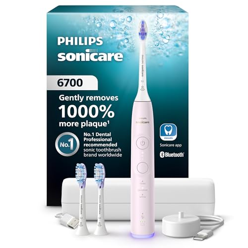 Philips Sonicare 6700 Series Electric Toothbrush - Next-Generation Sonicare Technology, Pressure Sensor, 9 Brushing Settings, SmarTimer, 21-Day Runtime, Travel Case, Light Pink, HX7412/04